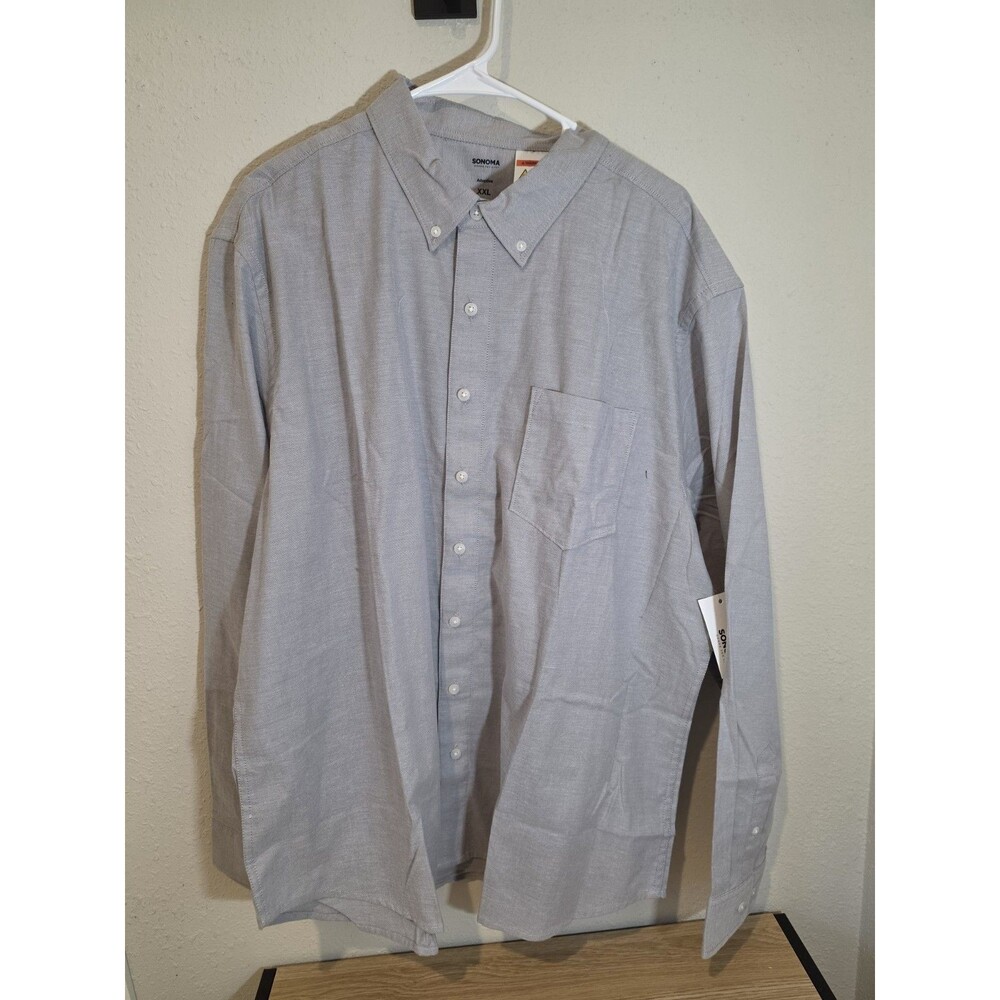 Sonoma Men's Adaptive Perfect-Length Shirt Blue Gray Button Down XXL NWT
